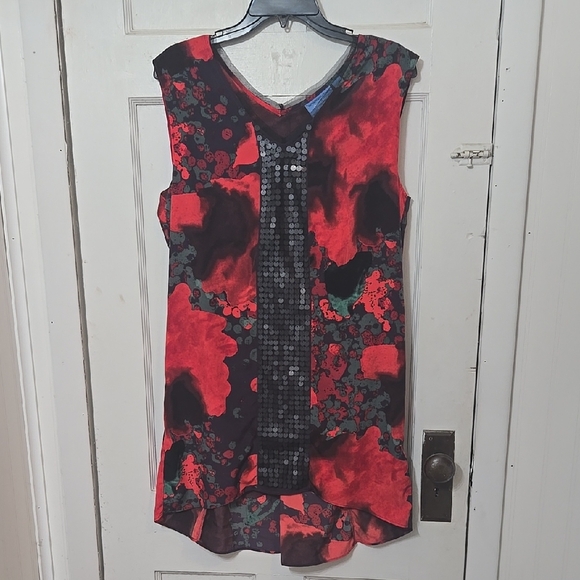 Simply Vera Wang Hi Lo Red and Black Sleeveless Dress Sequin Large W/pockets - Picture 1 of 7